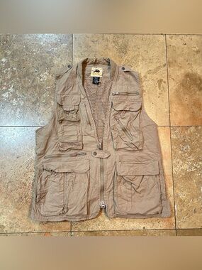 Humvee Men’s Tan Safari Outdoor Fishing Hunting Cargo Vest Multi Pocket Medium